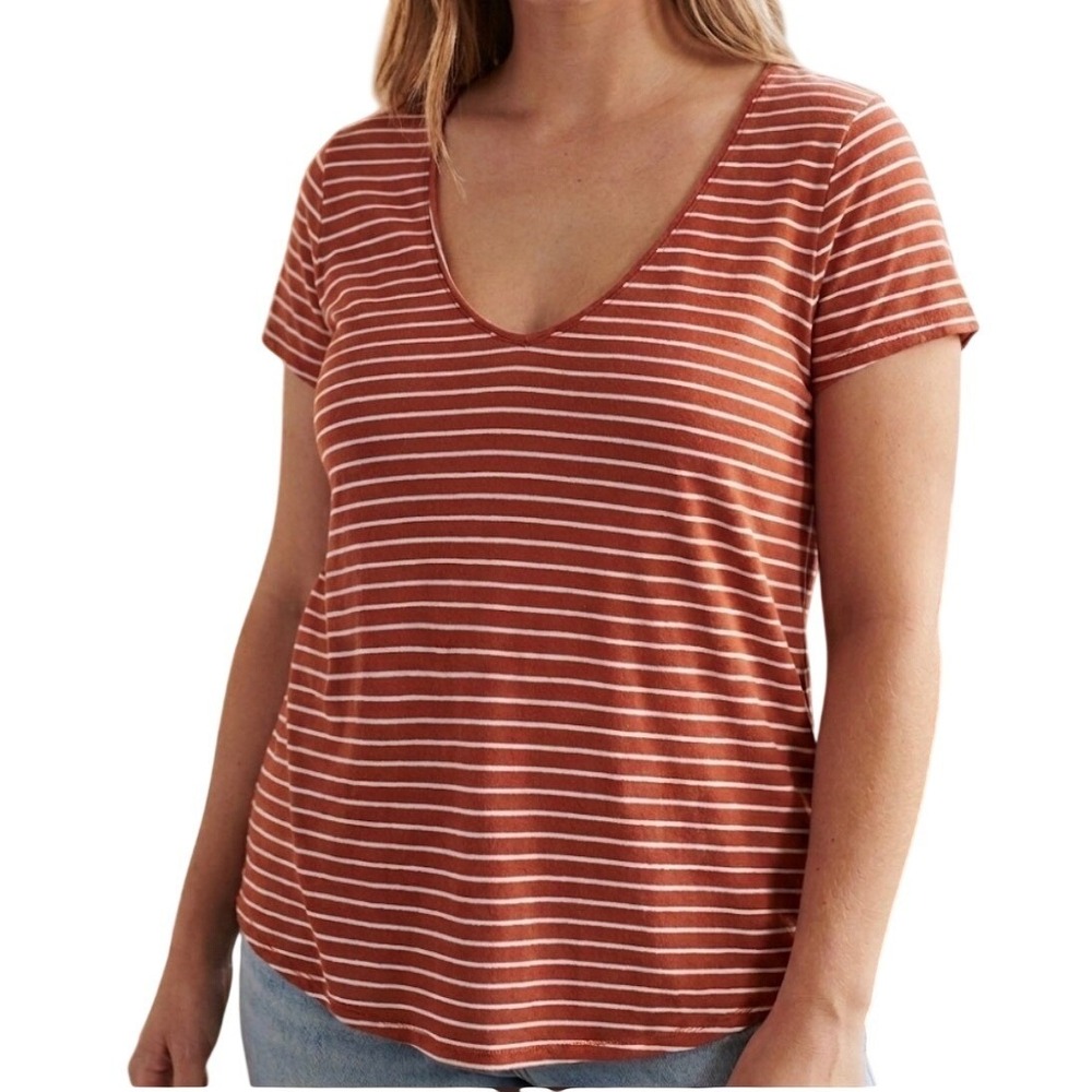 Abercrombie & Fitch Womens Burnt Orange White Striped Scoop Neck T-Shirt Large